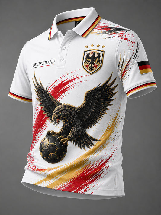 Herren-Poloshirt mit kurzen Ärmeln und Adler- sowie Fußball-Print
