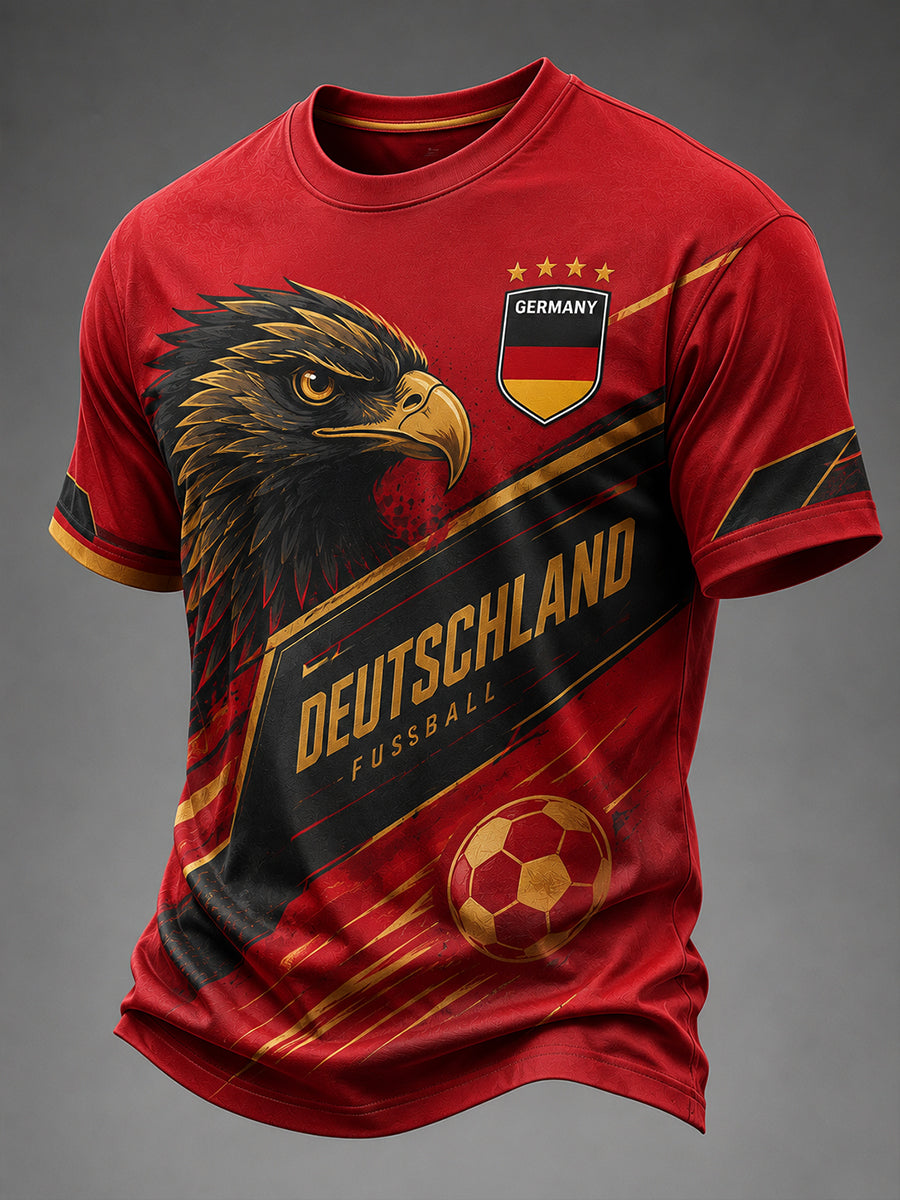 Herren-T-Shirt mit kurzen Ärmeln, Adler- und Fußballmotiv