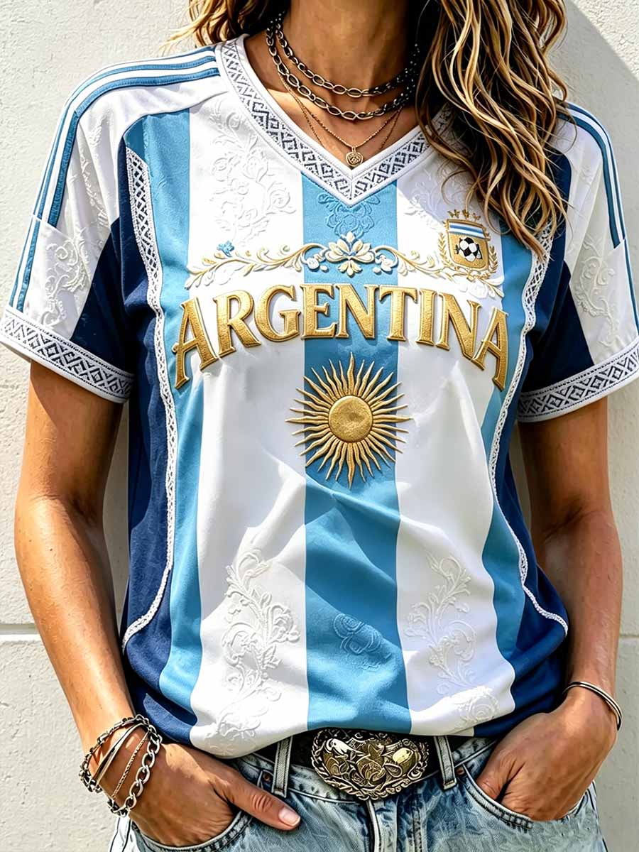 Damen-T-Shirt mit argentinischem Fußballmotiv