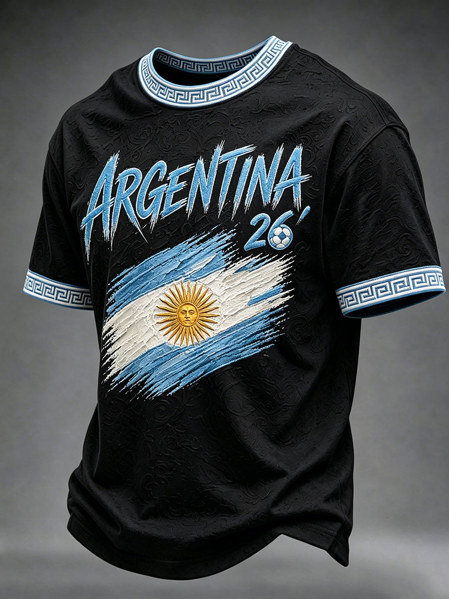 Herren-Fußballfan-T-Shirt aus Argentinien mit Rundhalsausschnitt und kurzen Ärmeln