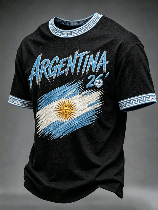 Herren-Fußballfan-T-Shirt aus Argentinien mit Rundhalsausschnitt und kurzen Ärmeln