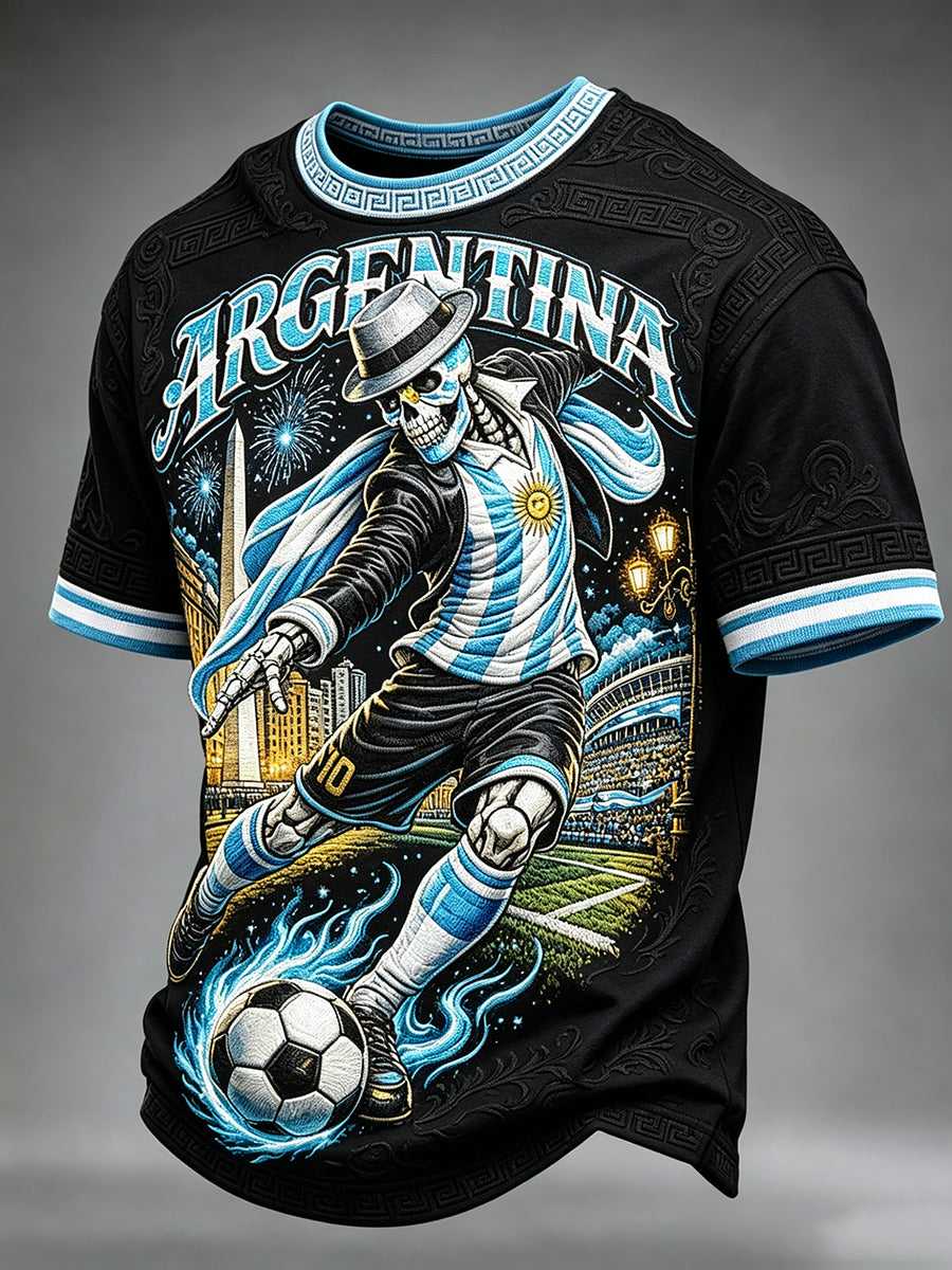 Herren-Fußballfan-T-Shirt aus Argentinien mit Rundhalsausschnitt und kurzen Ärmeln