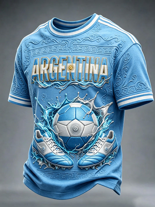 Herren-Fußballfan-T-Shirt aus Argentinien mit Rundhalsausschnitt und kurzen Ärmeln