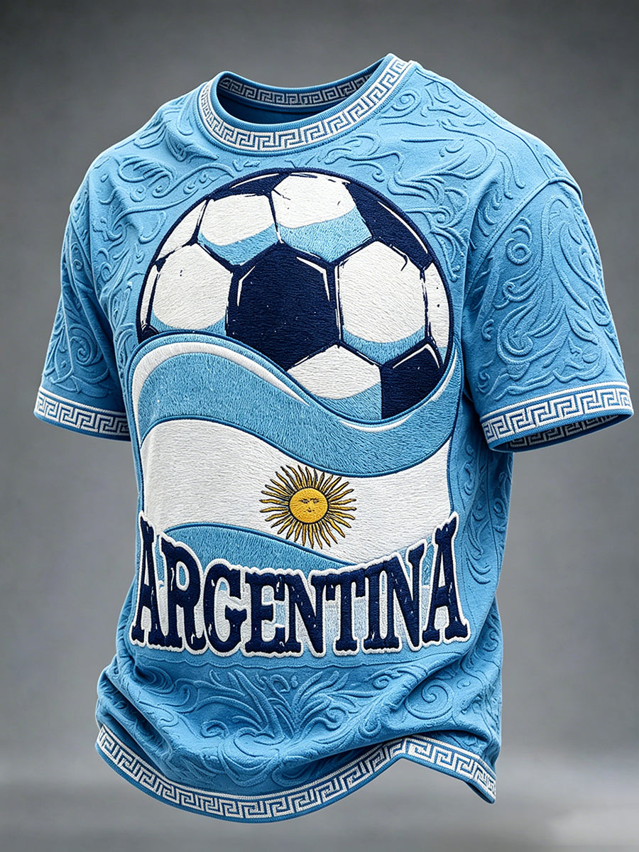 Herren-Fußballfan-T-Shirt aus Argentinien mit Rundhalsausschnitt und kurzen Ärmeln