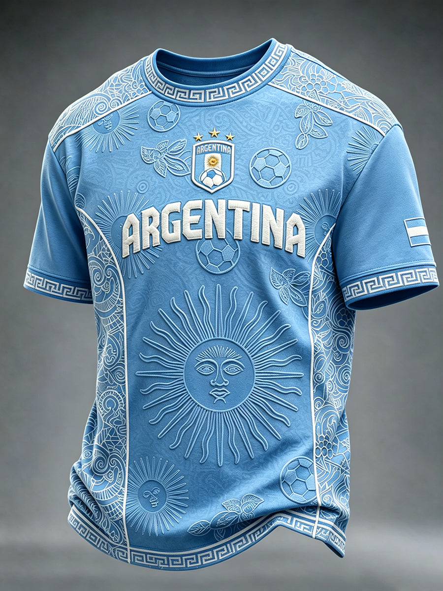 Männer Argentinien Fußballfan Rundhals-T-Shirt mit kurzen Ärmeln