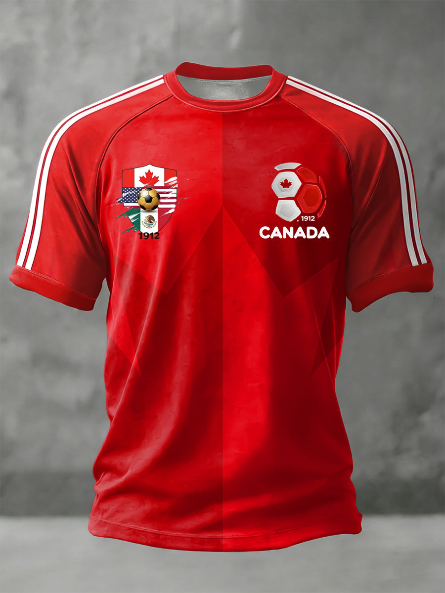 Retro Abstrakt Kanada 2026 Fußball Ahornblatt Kunst lässig T-Shirt