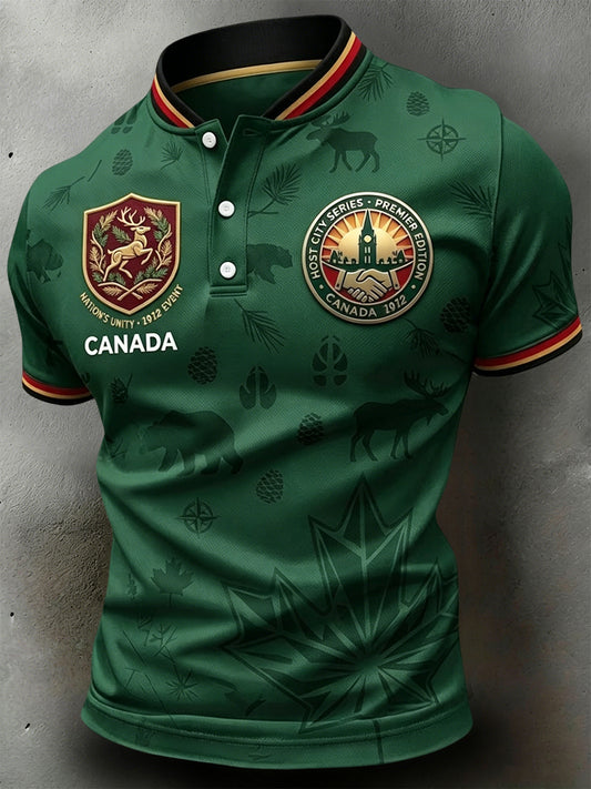 Retro Kanada 2026 Fußball Ahornblatt Print Freizeit-Polo-Shirt