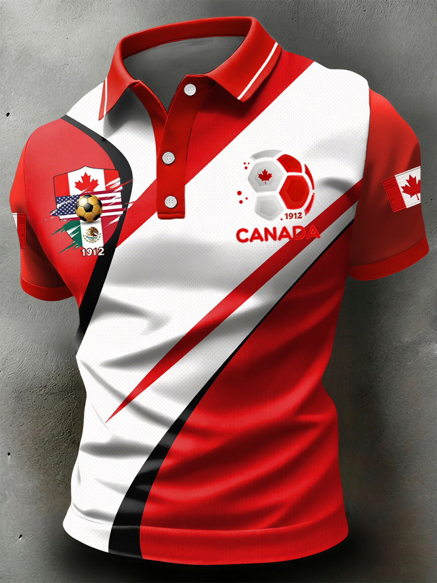 Retro Kanada 2026 Fußball Kunst lässig Polo Shirt