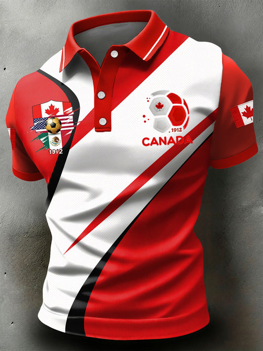 Retro Kanada 2026 Fußball Kunst lässig Polo Shirt