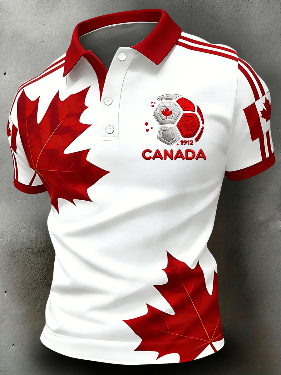 Retro Kanada 2026 Fußball Ahornblatt lässig Kunst Polo Shirt