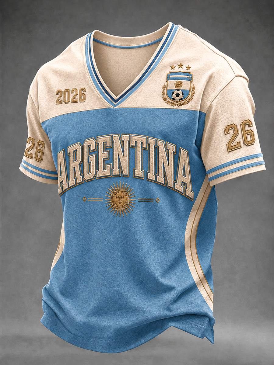Herren-Fußball-T-Shirt mit argentinischem Motiv, lässig