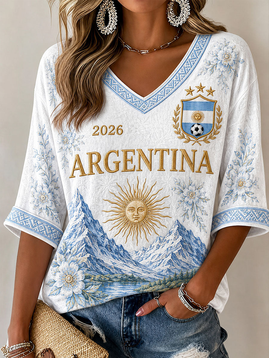 Damen-Fußball-T-Shirt mit argentinischem Motiv, lässig geschnitten