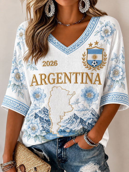 Damen-Fußball-T-Shirt mit argentinischem Motiv, lässig geschnitten