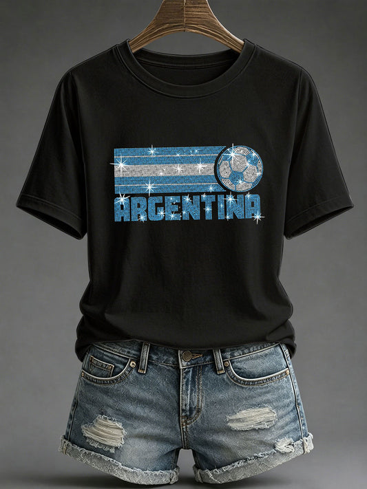 Frauen Argentinien Fußball Print Casual T-Shirt