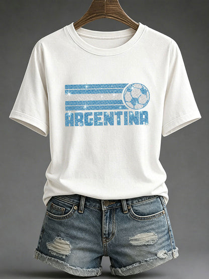 Frauen Argentinien Fußball Print Casual T-Shirt