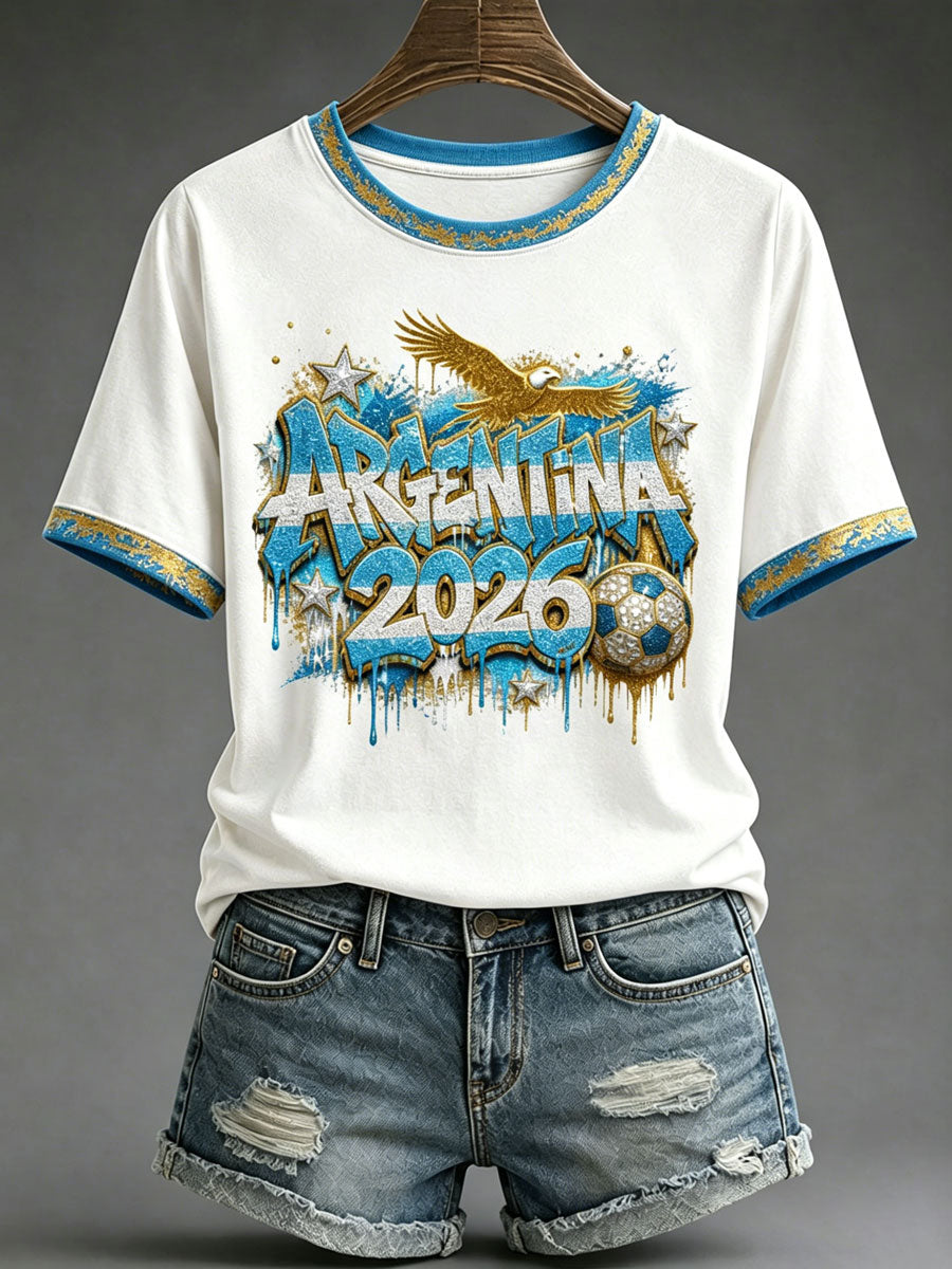 Damen-Fußball-T-Shirt mit argentinischem Motiv, lässig geschnitten
