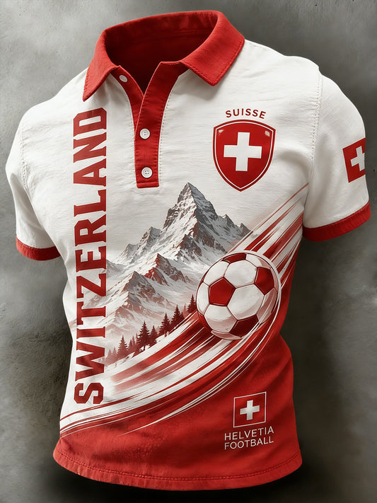 Herren-Poloshirt mit kurzen Ärmeln und Fußball-Print