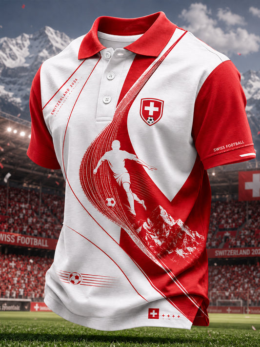 Herren-Poloshirt mit kurzen Ärmeln und Fußball-Print