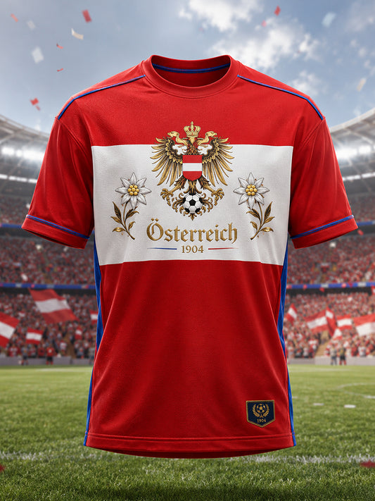 Herren österreich isches Fußballspiel Jubelelement Kunstdruck T-Shirt