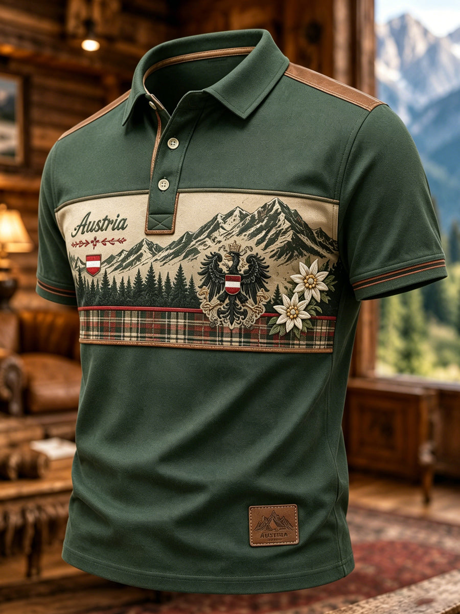 Herren-Polo mit österreichischem Naturmotiv und festlichem Kunst-Print