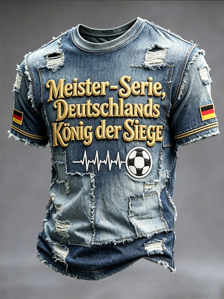Herren-Fußball-T-Shirt im Patchwork-Style, lässig mit Print