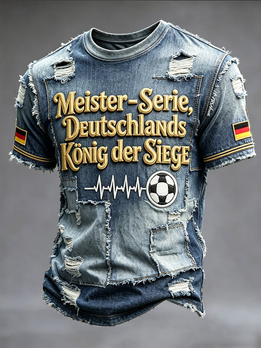Herren-Fußball-T-Shirt im Patchwork-Style, lässig mit Print