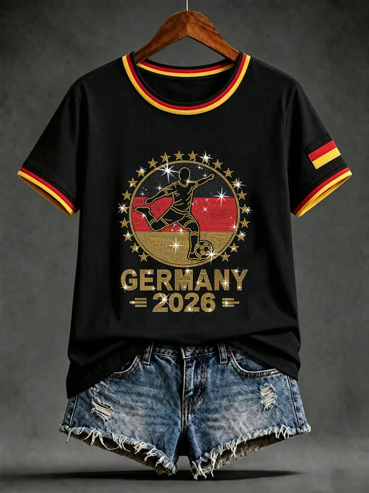 Damen-Artprint-T-Shirt mit kurzen Ärmeln, Deutschland-Design