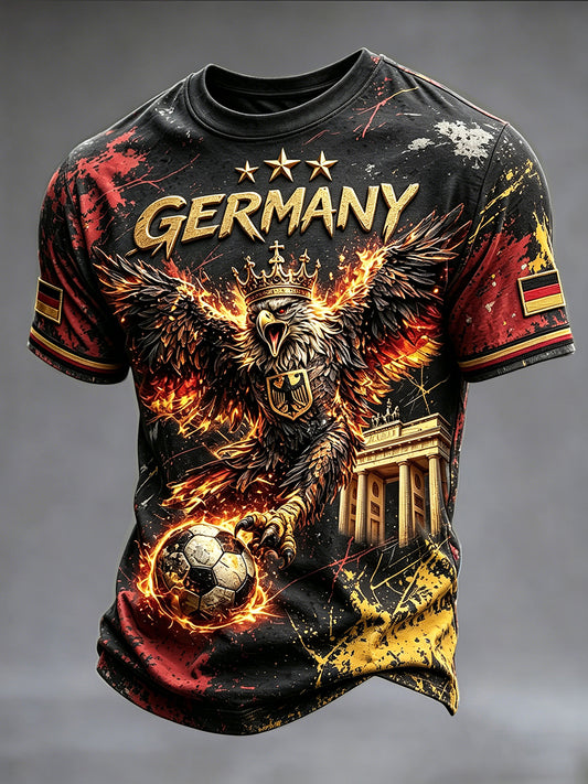 Herren-T-Shirt in Schwarz mit deutschem Fußballadler-Print 2026, lässig geschnitten