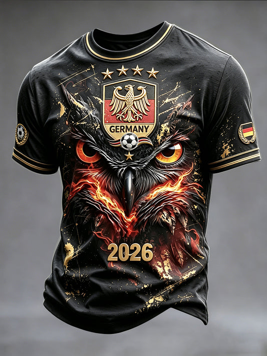 Herren-T-Shirt mit deutschem Adler- und Fußballmotiv 2026, lässiger Druck