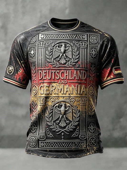 Dunkelgraues Freizeit-T-Shirt für Herren mit farbverlaufendem deutschen Adler-Design im Fußballstil