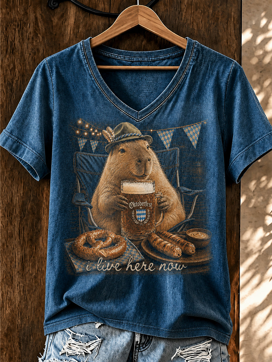 Damen Oktoberfest niedliches T-Shirt mit Tier druck