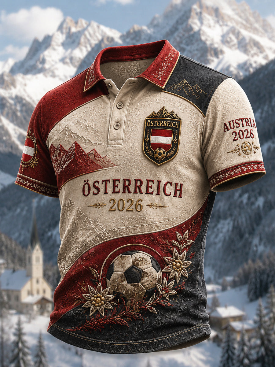 Retro-Österreich 2026 Fußball-Gedenk-Polo-Shirt für den Alltag