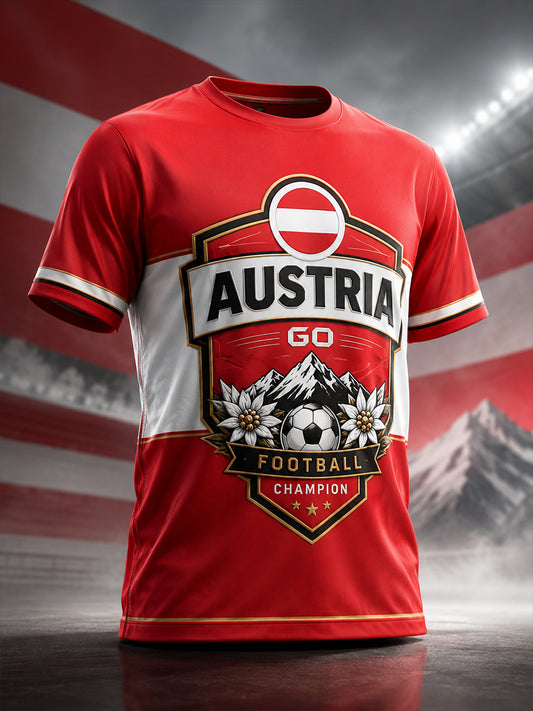Herren-T-Shirt mit Kunstdruck zum Anfeuern bei österreichischen Fußballspielen