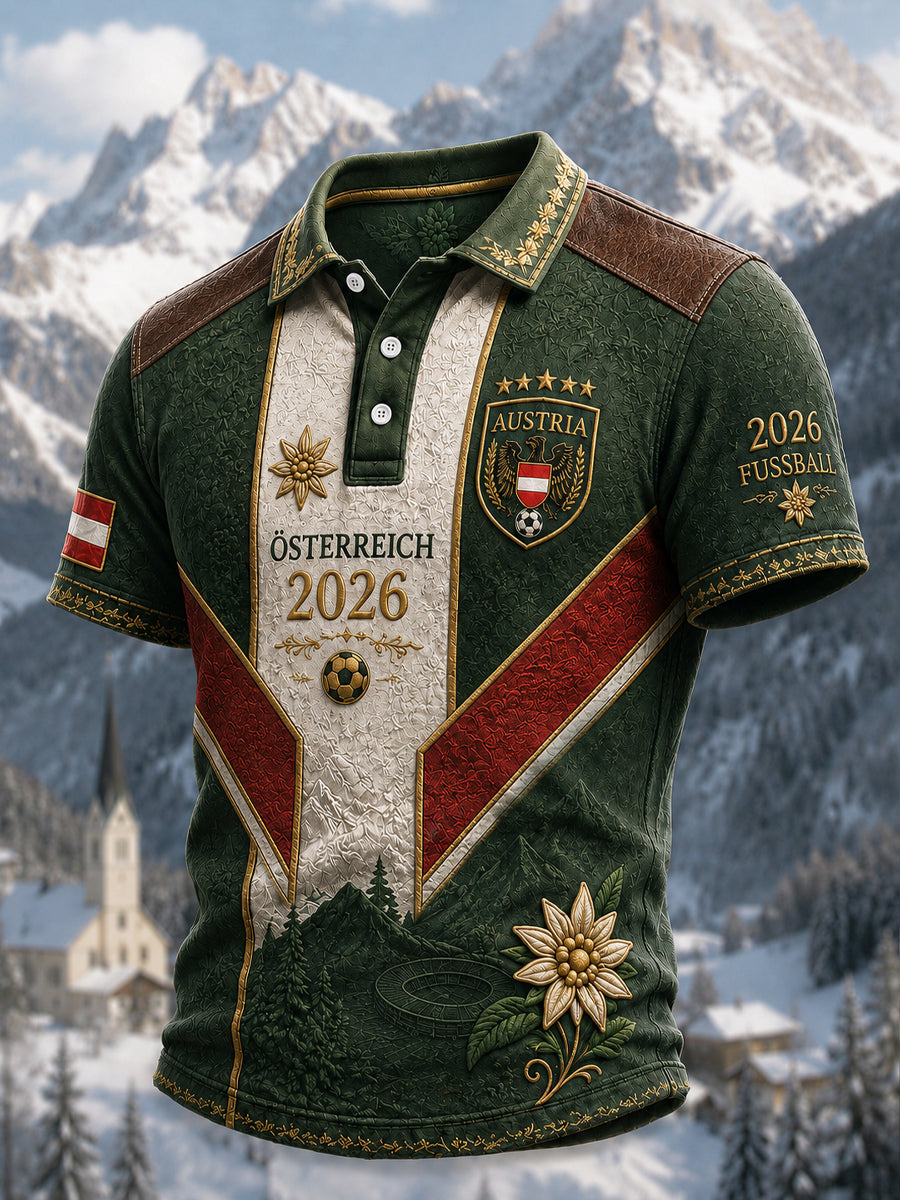 Retro-Österreich-Fußball-Patchwork-Casual-Poloshirt 2026