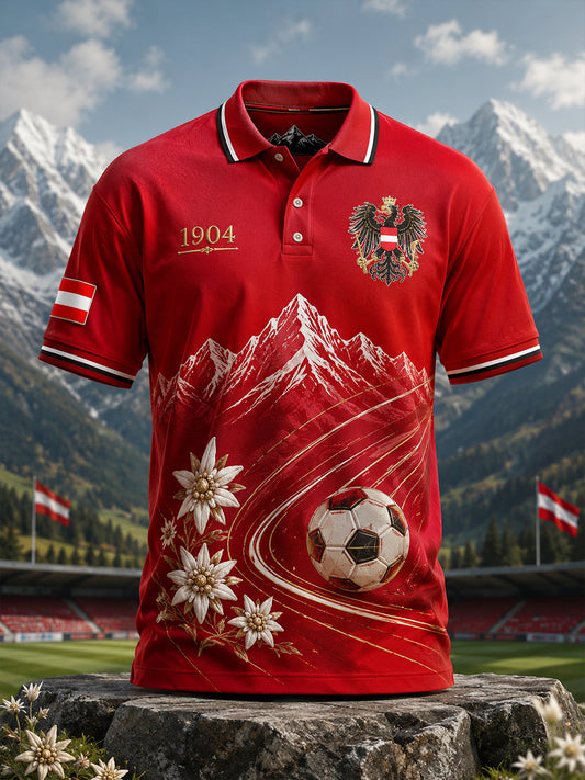 Herren-Poloshirt mit Kunstdruck zum Anfeuern bei österreichischen Fußballspielen