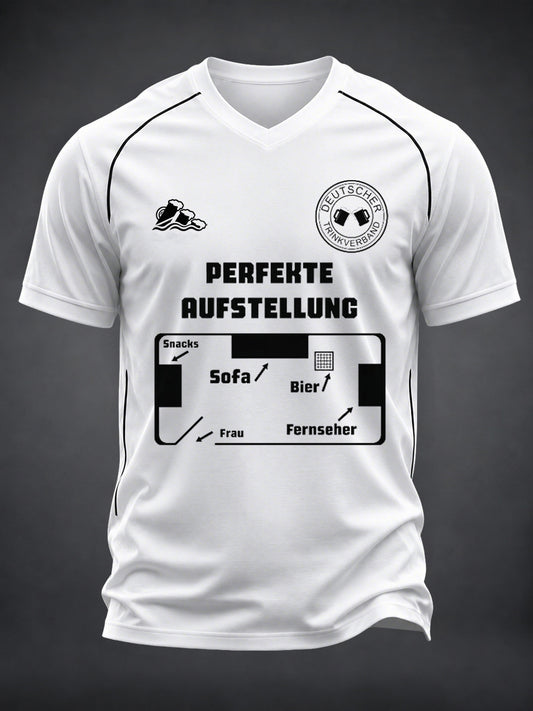 Herren-Fun-T-Shirt mit Fußball- und Bier-Print sowie V-Ausschnitt