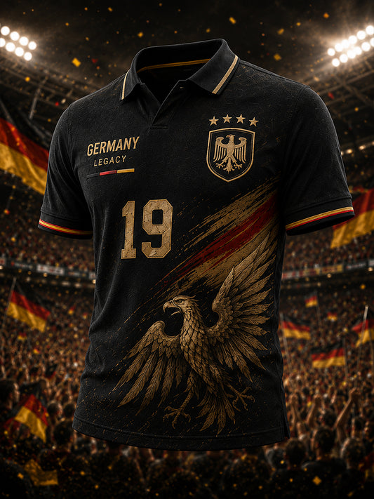 Herren-Poloshirt mit kurzen Ärmeln und Adler- sowie Fußballmotiv