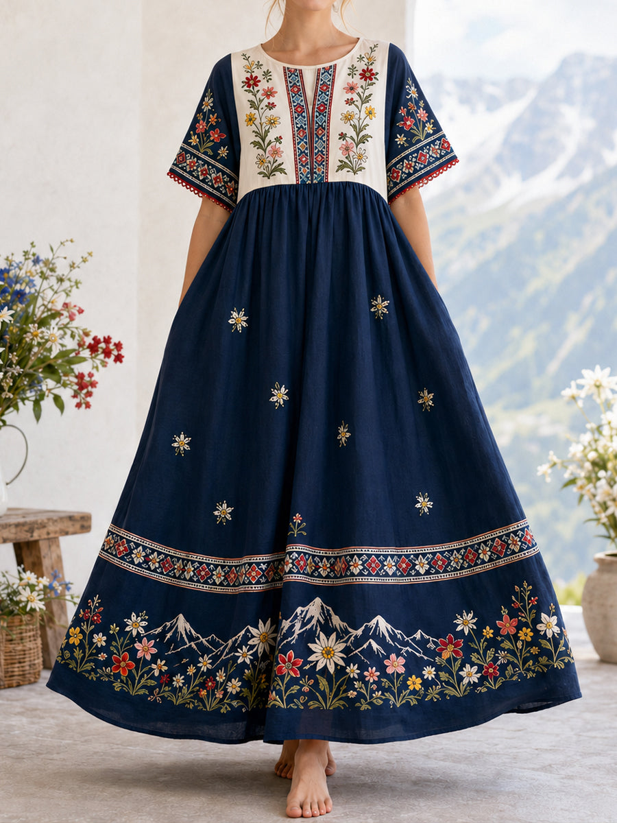 Damenkleid mit Kunstdruck zur Würdigung österreichischer Naturlandschaftselemente
