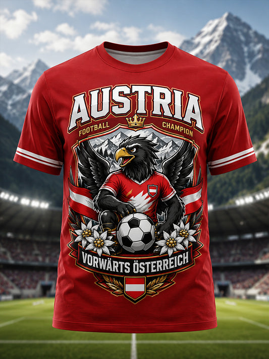 Herren-T-Shirt mit Kunstdruck zum Anfeuern bei österreichischen Fußballspielen