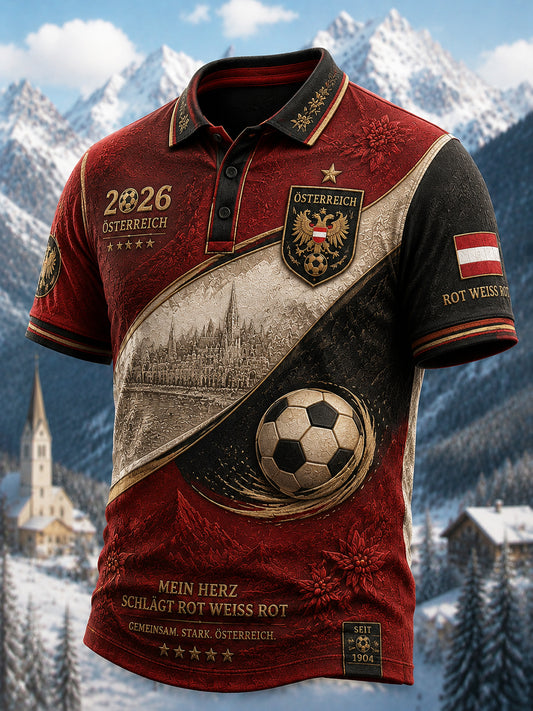 Retro-2026-Österreich-Fußball-minimalistisches Freizeit-Poloshirt