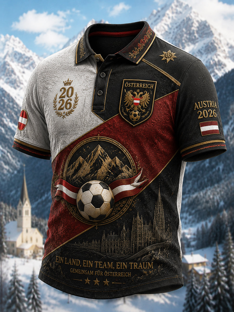 Retro 2026 Österreich Fußball Patchwork Freizeit-Poloshirt