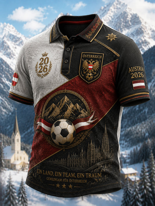 Retro 2026 Österreich Fußball Patchwork Freizeit-Poloshirt