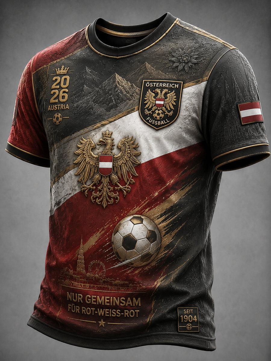 Freizeit-T-Shirt im Vintage-Stil mit österreichischem Adlermotiv, Fußball-Design, Jahrgang 2026