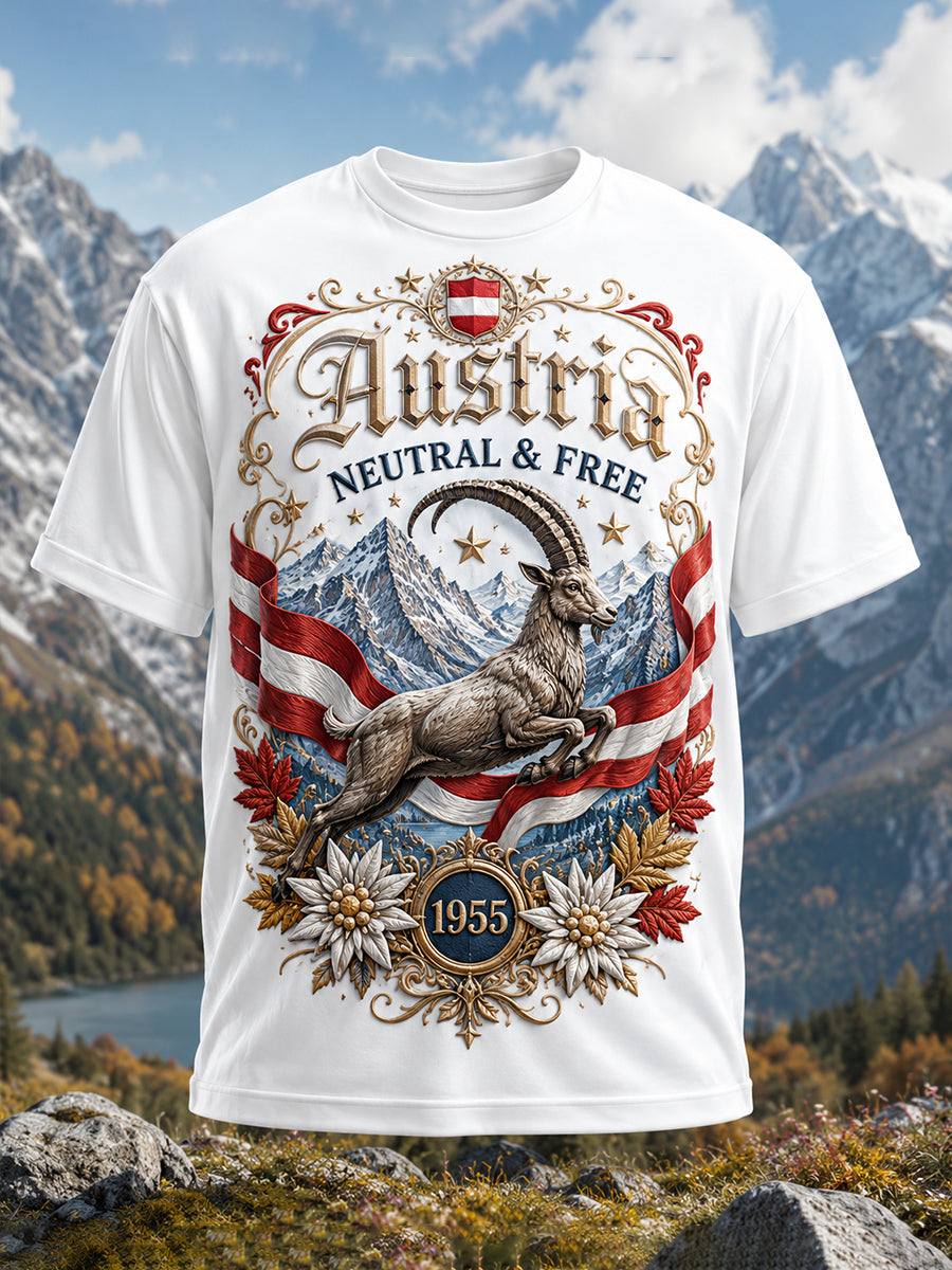 Herren-Art-Print-T-Shirt zur Erinnerung an den österreichischen Nationalfeiertag