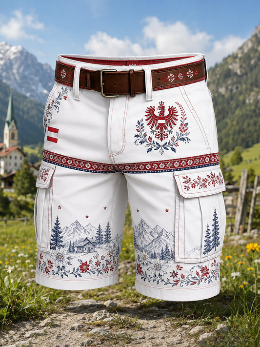 Herren-Shorts mit floralem Druck und österreichischer Naturlandschaft