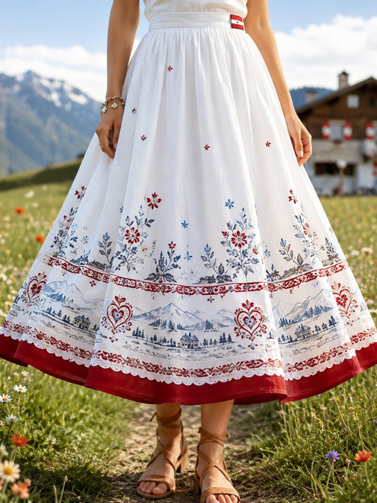 Damen-Midirock mit Blumenprint und Motiven österreichischer Naturlandschaften