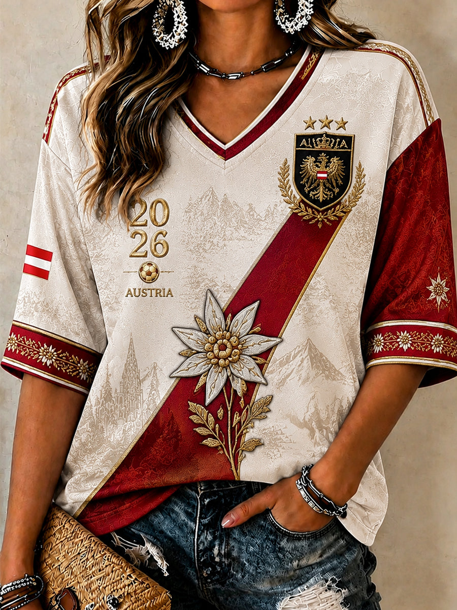 Damen-T-Shirt mit Fußballmotiv von Österreich 2026, lässiger Stil