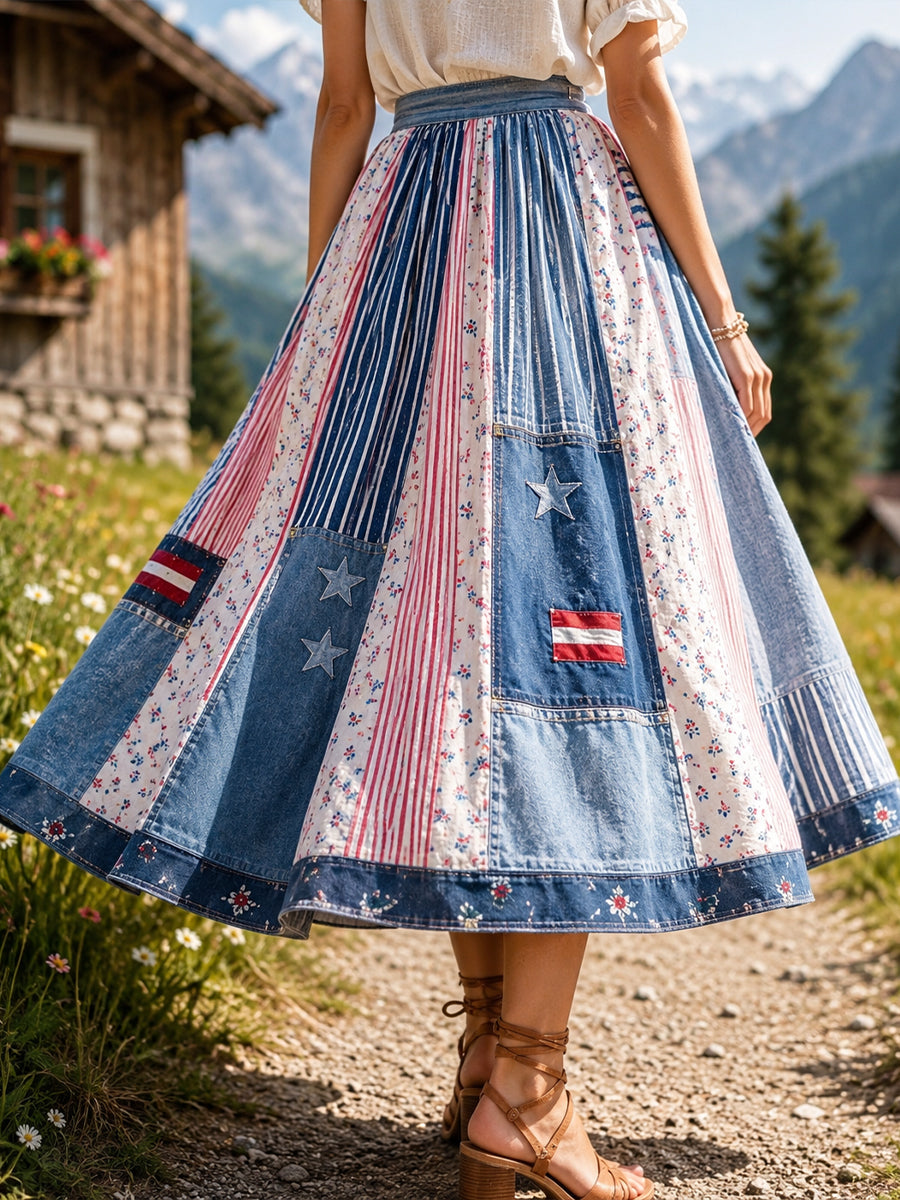 Damen-Midirock mit Blumenprint und Motiven österreichischer Naturlandschaften