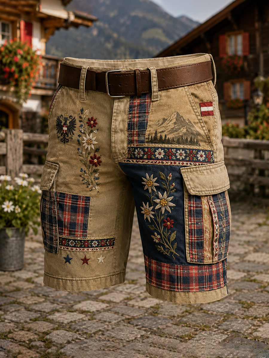 Herren-Shorts mit floralem Druck und österreichischer Naturlandschaft
