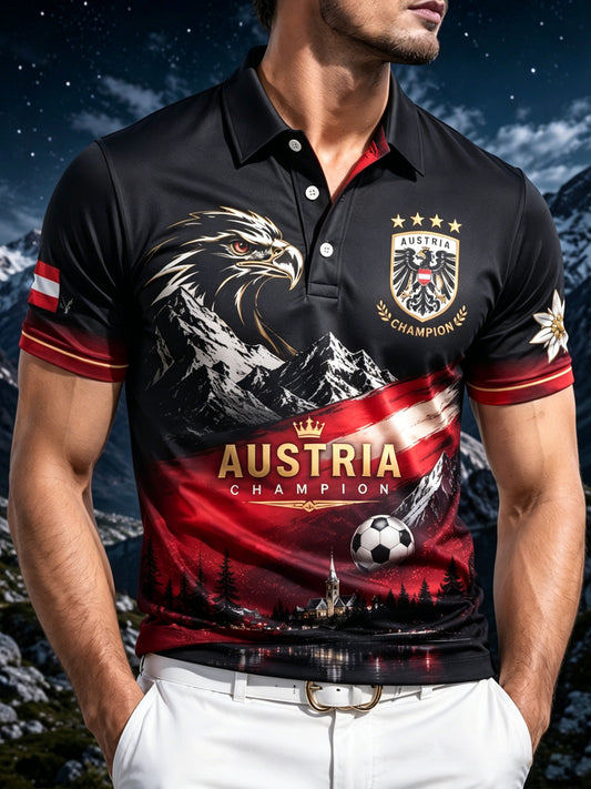 Herren-Poloshirt mit Kunstdruck zum Anfeuern bei österreichischen Fußballspielen